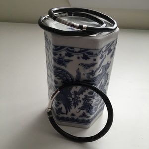 Vintage Sterling Silver Black Bamboo Bangles